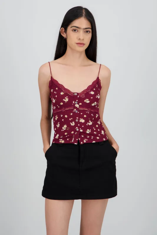 Top estampado flores detalle encaje sold by Shasa