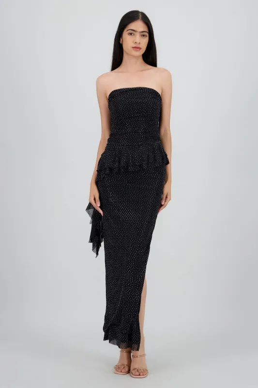 Maxivestido mesh con brillos tira asimetrica sold by Shasa