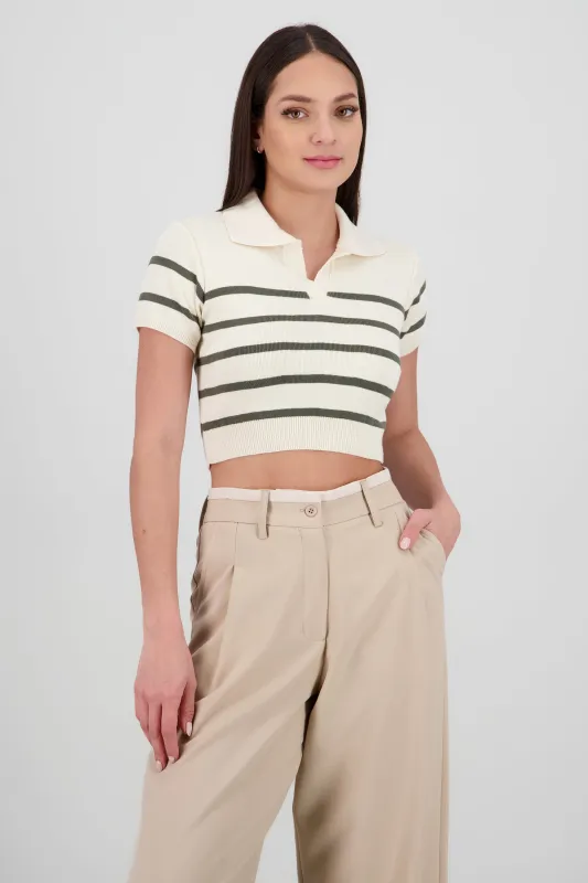 Top tejido cuello polo rayas sold by Shasa