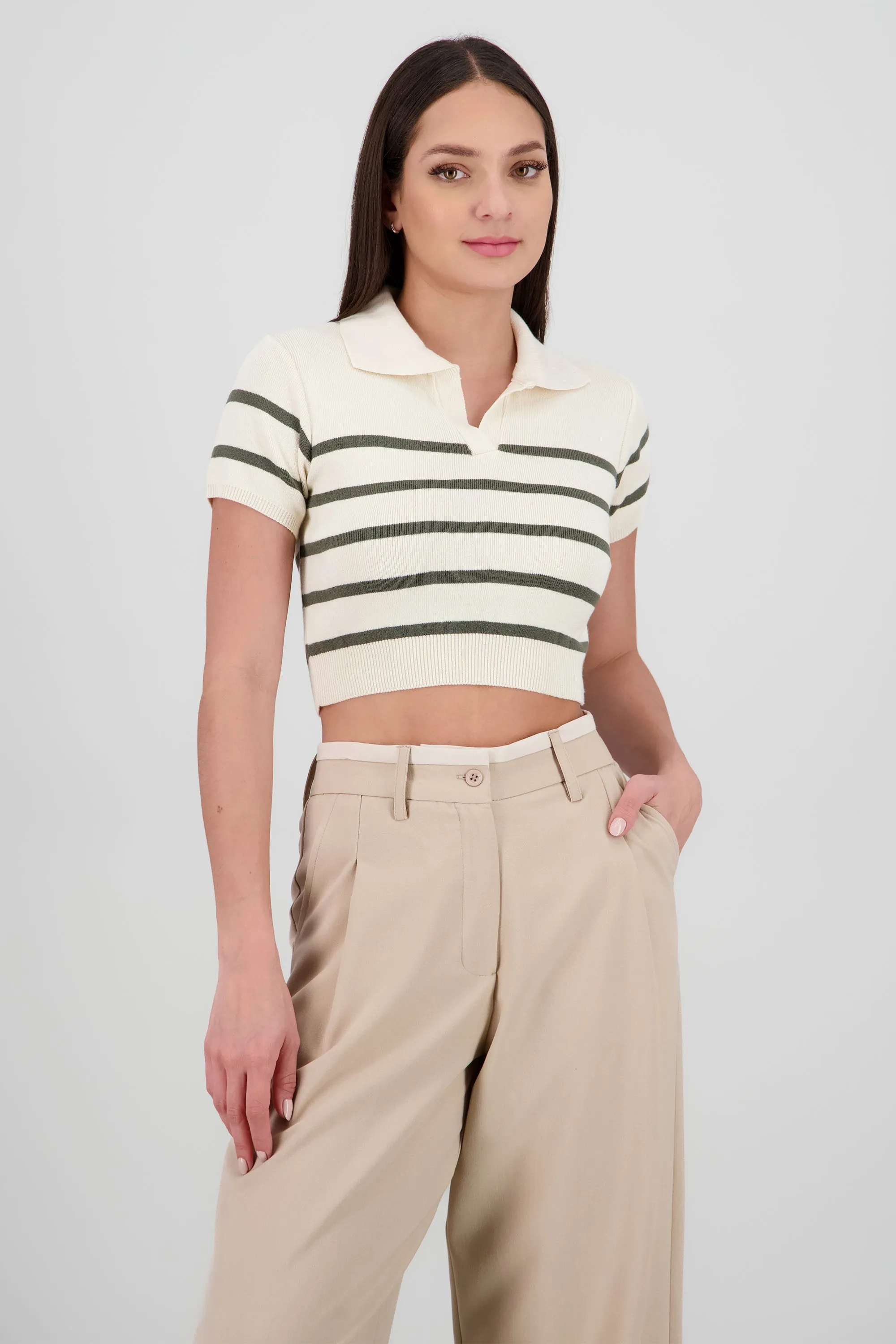 Top tejido cuello polo rayas sold by Shasa