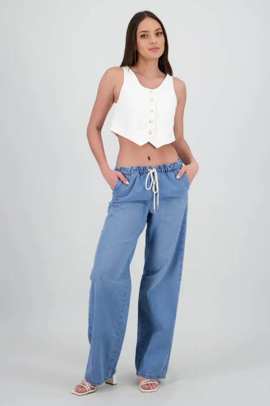 Pantalón de denim con cordón de ajuste sold by Shasa