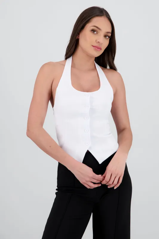 Top halter liso detalle cortes sold by Shasa