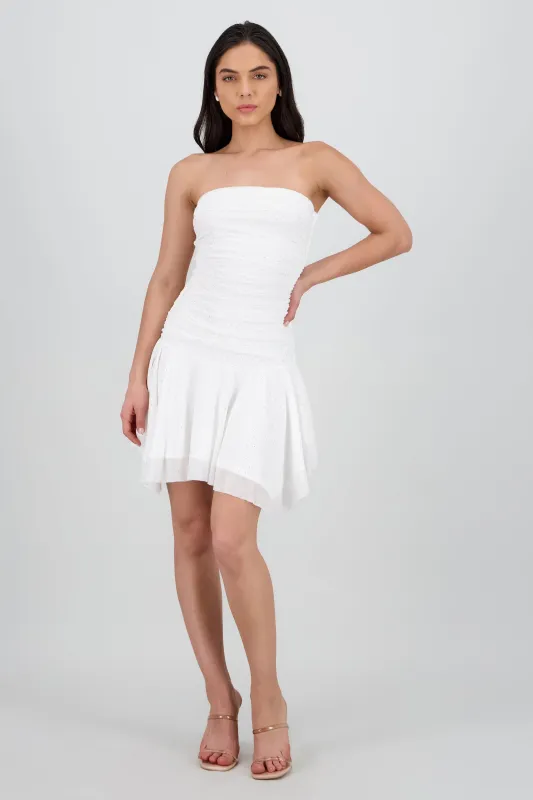 Vestido bandeau asimetrico con aplicacion brillos sold by Shasa