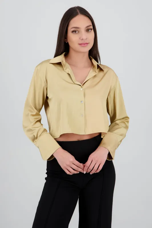 Camisa crop satinada manga larga sold by Shasa