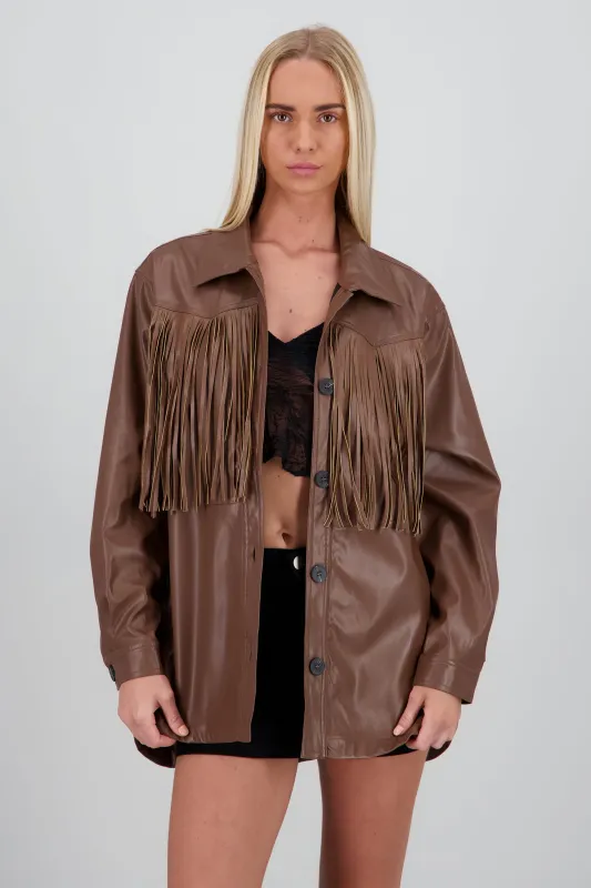 Chamarra pu flecos sold by Shasa