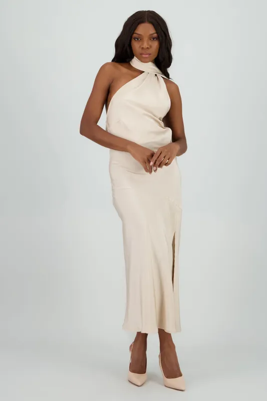 Maxi vestido satin halter sold by Shasa