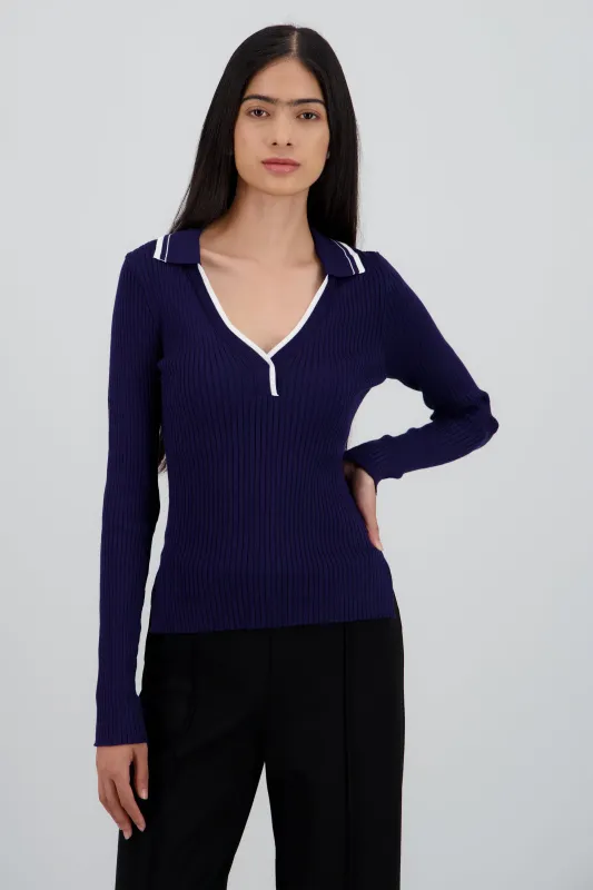 Sueter polo contraste manga larga de tejido sold by Shasa