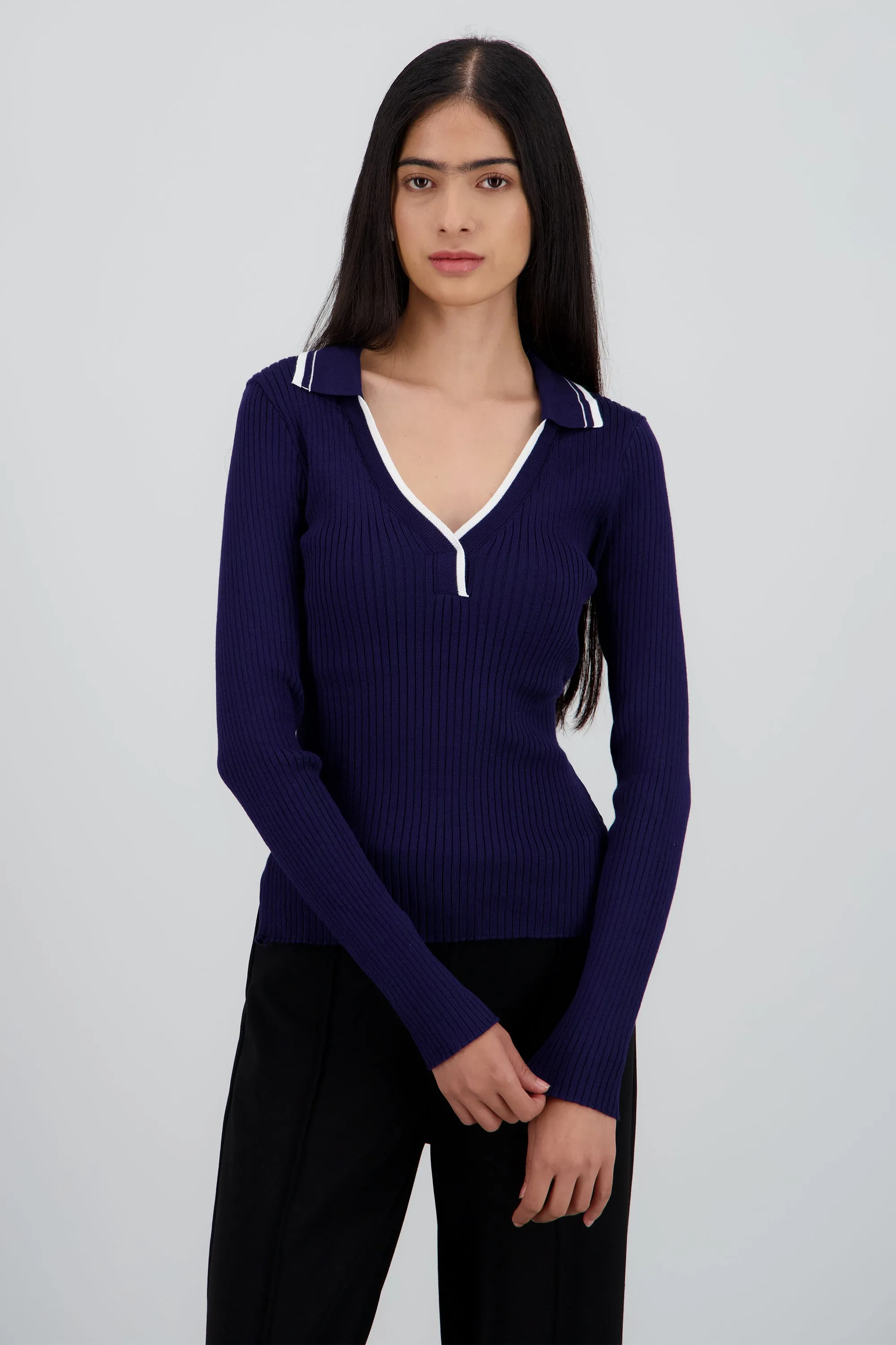 Sueter polo contraste manga larga de tejido sold by Shasa product image thumbnail 2