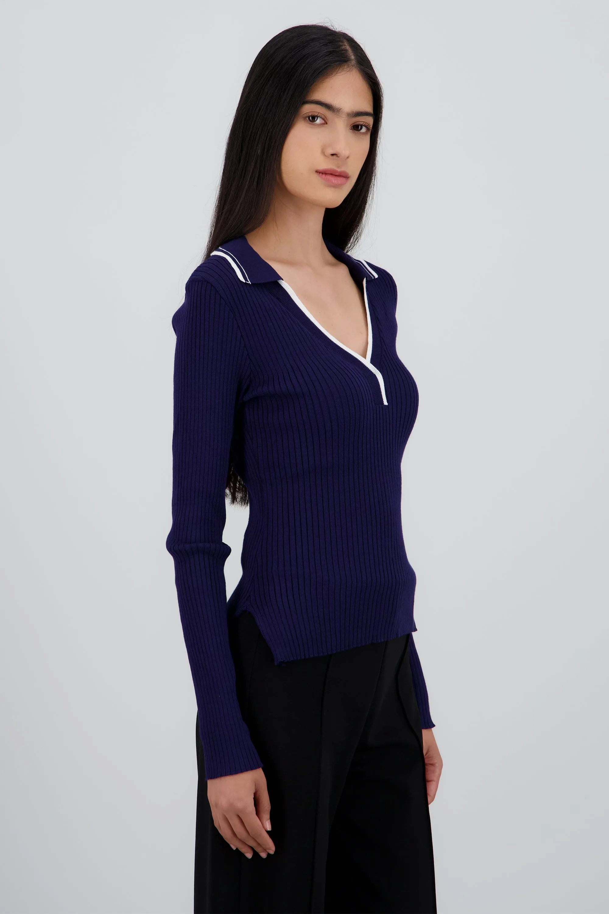 Sueter polo contraste manga larga de tejido sold by Shasa product image thumbnail 3