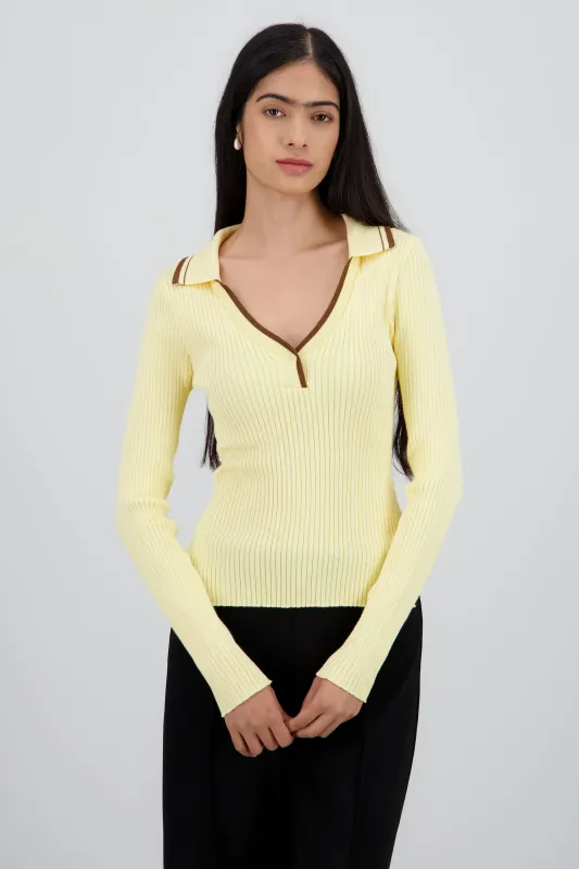 Sueter polo contraste manga larga de tejido sold by Shasa