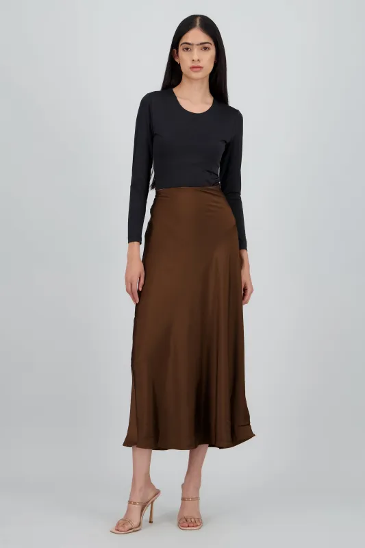 Falda midi satin abertura sold by Shasa