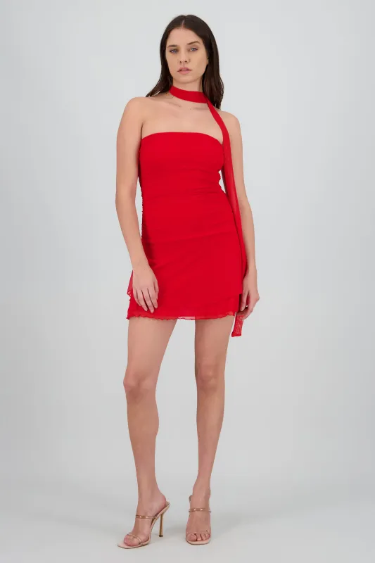 Vestido mini strapless detalle bufanda sold by Shasa