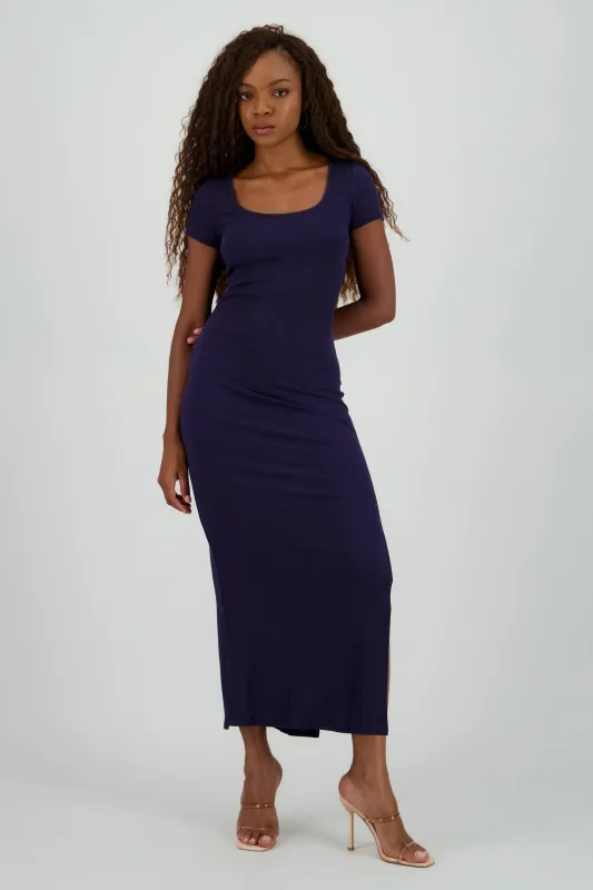 Vestido maxi rib cuello redondo sold by Shasa