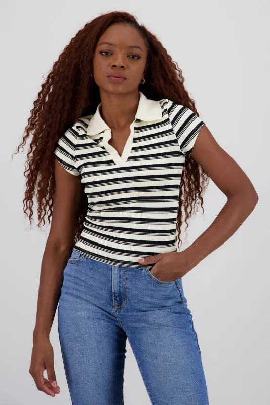 Top cuello polo manga corta rayas sold by Shasa