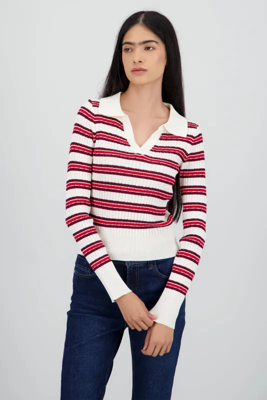 Sueter tipo polo rayas textura sold by Shasa