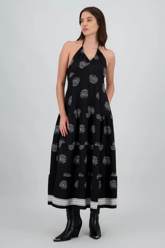 Vestido maxi halter fluido estampado flores sold by Shasa
