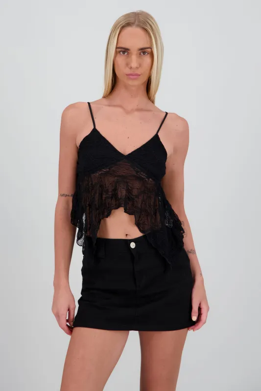 Blusa encaje tirantes asimetrica sold by Shasa