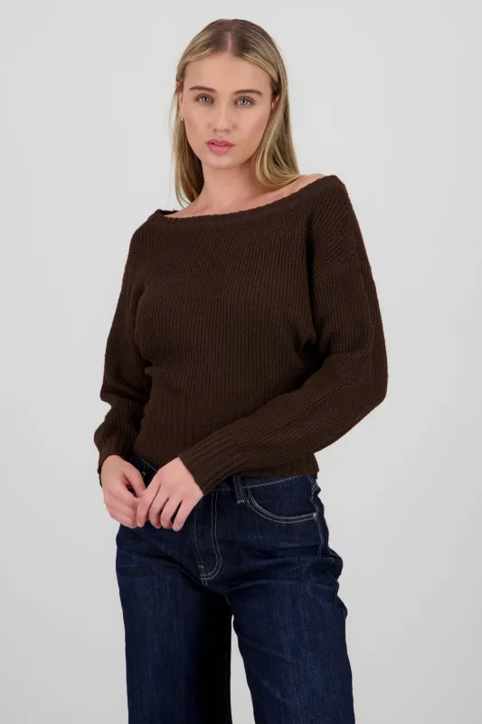 Sueter tejido detalle cuello barco sold by Shasa