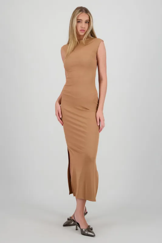 Vestido maxi rib manga corta con abertura Hypsters sold by Shasa