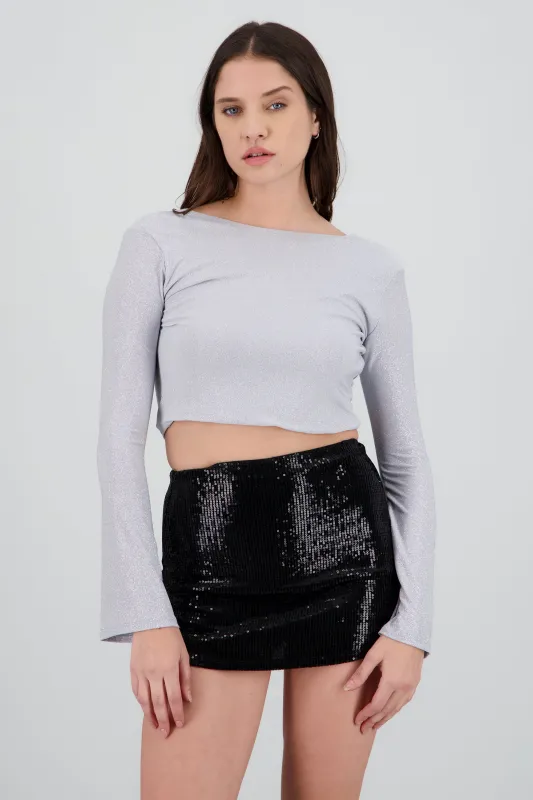 Blusa manga larga brillos detalle escote espalda sold by Shasa