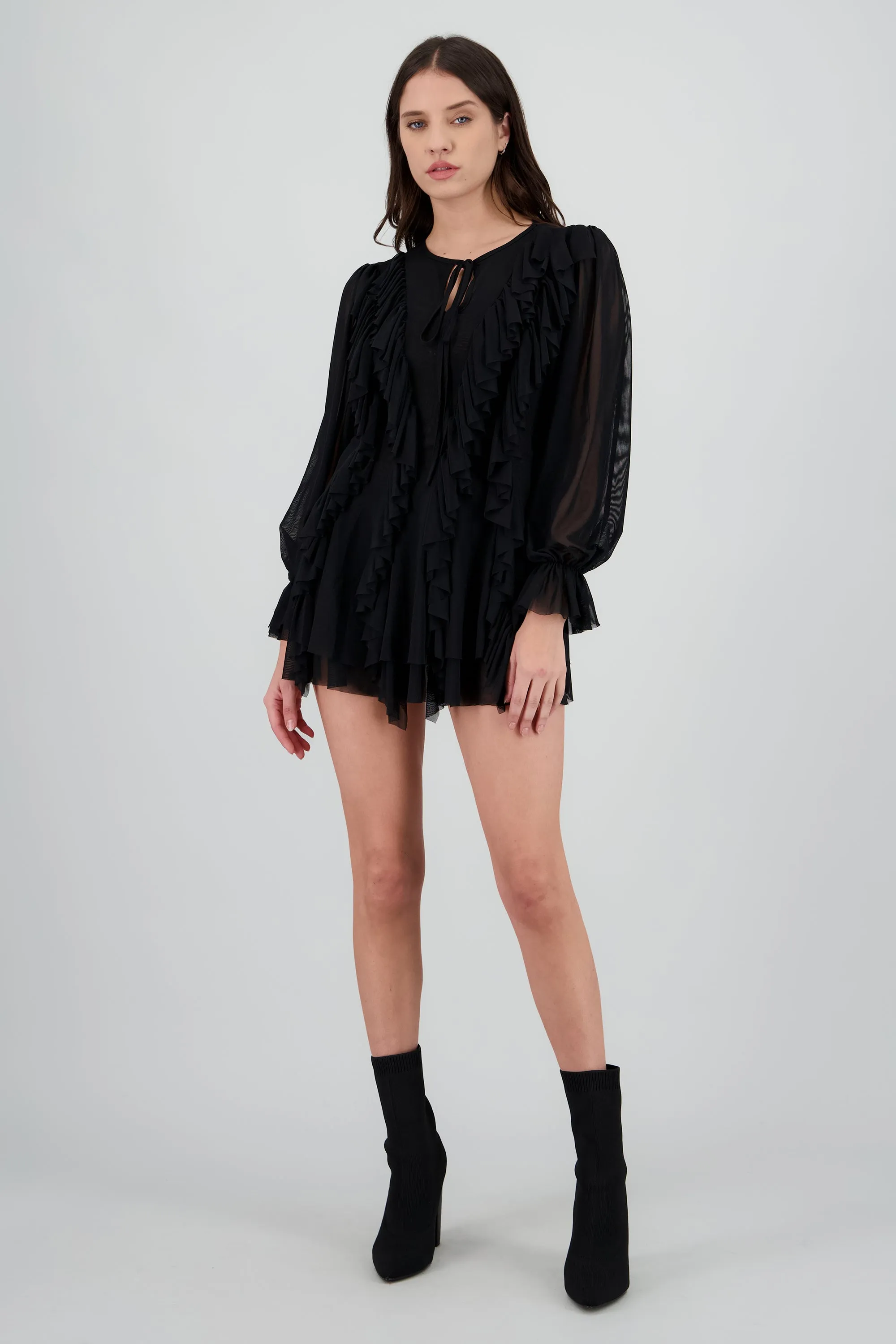 Vestido de manga larga boho con multiples olanes sold by Shasa