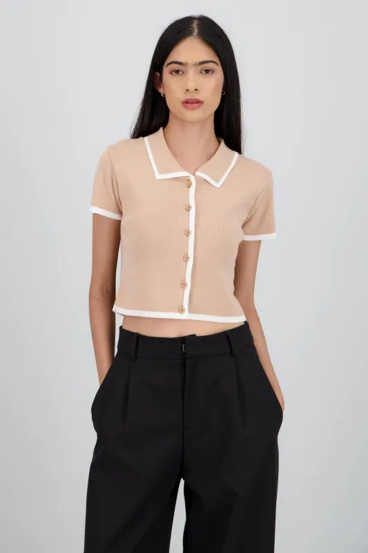 Top tejido contraste polo botones sold by Shasa