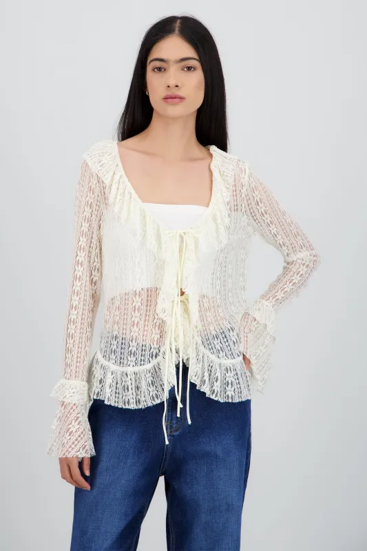 Blusa manga larga encaje con olanes sold by Shasa