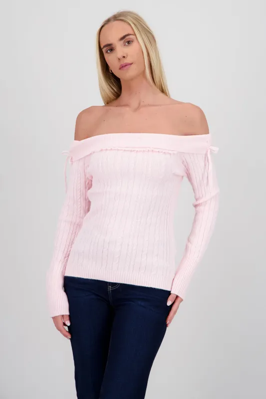 Suetere sin hombros trenzado con amarre moños sold by Shasa