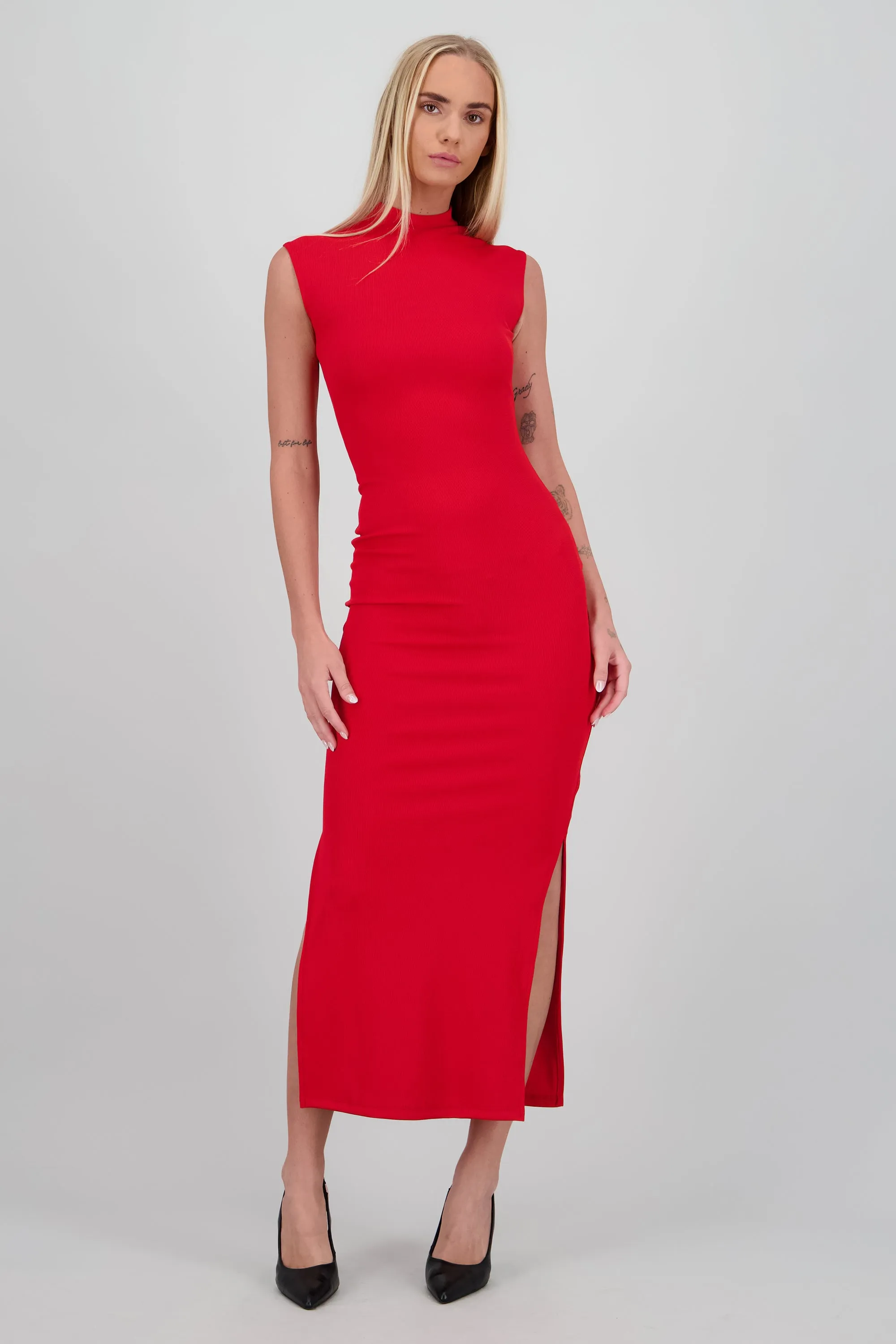 Vestido maxi rib manga corta con abertura Hypsters sold by Shasa