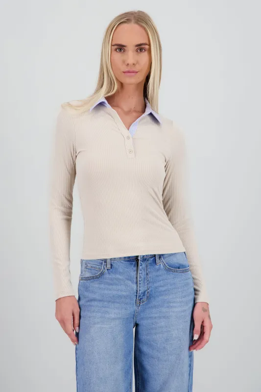 Top contraste cuello manga larga sold by Shasa