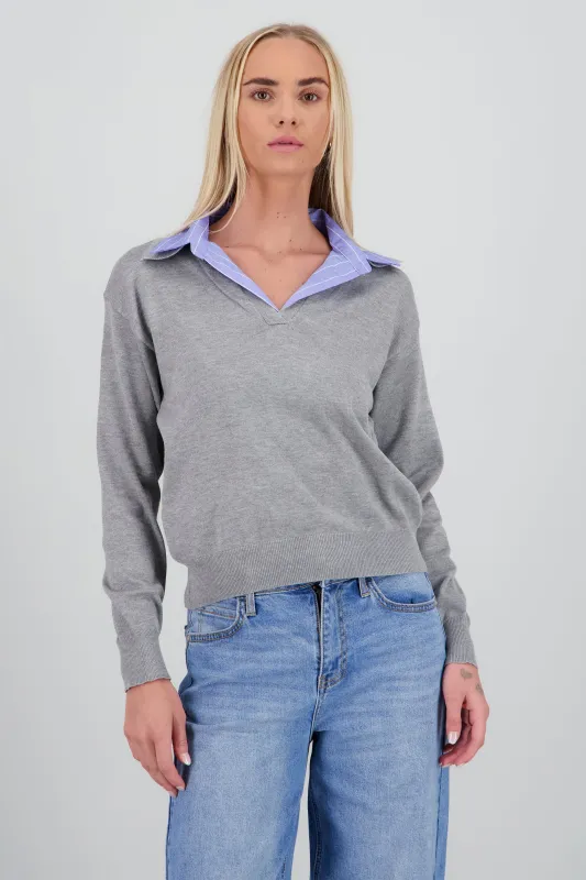 Sueter contraste camisa manga larga sold by Shasa