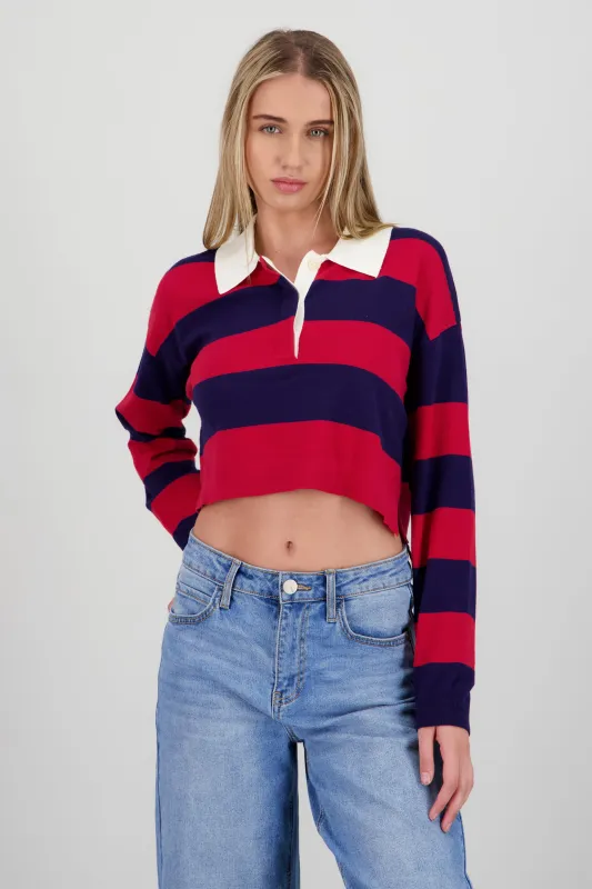 Top tejido de cuello polo con rayas sold by Shasa