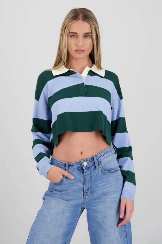 Top tejido de cuello polo con rayas sold by Shasa