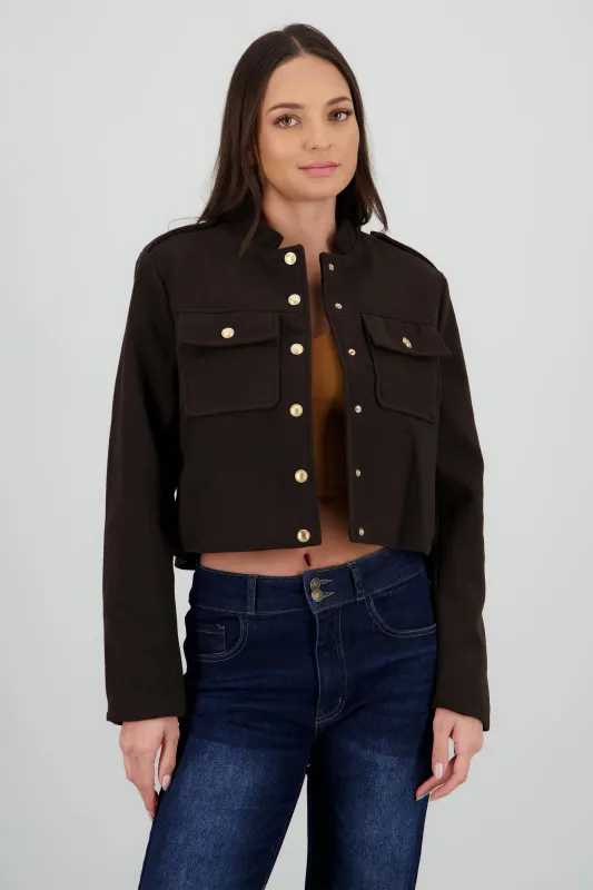 utility gold button blazer sold by Shasa