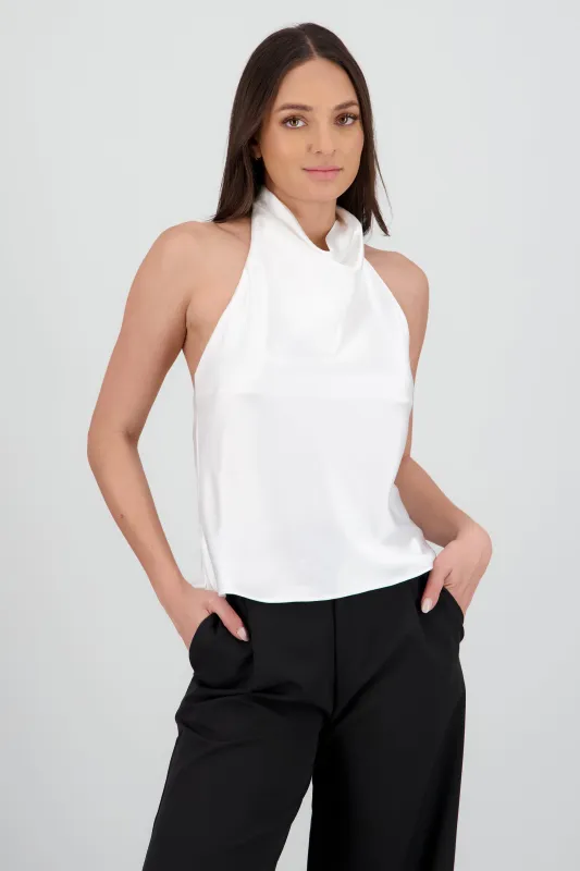 Top satin cuello cascada alto sold by Shasa