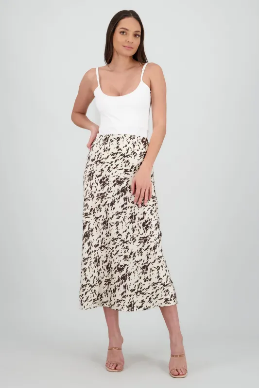 Falda midi de satin estampado manchas sold by Shasa