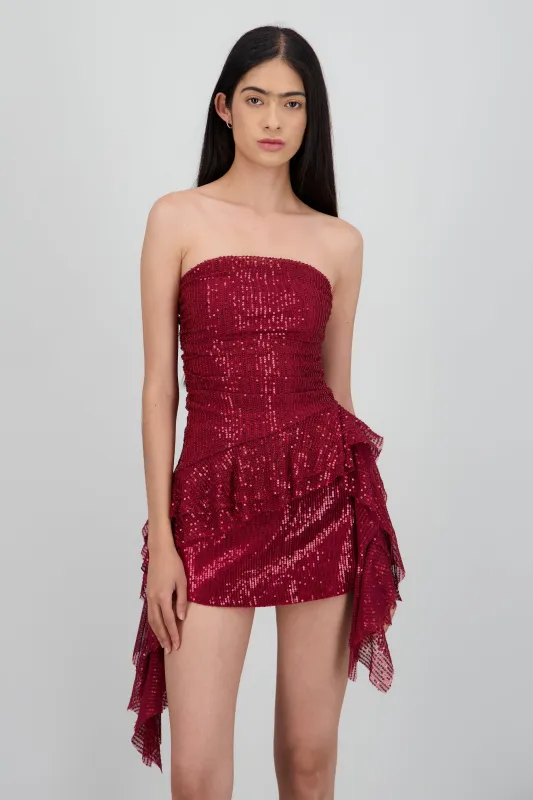 Top strapless de lentejuelas con detalle de olanes sold by Shasa