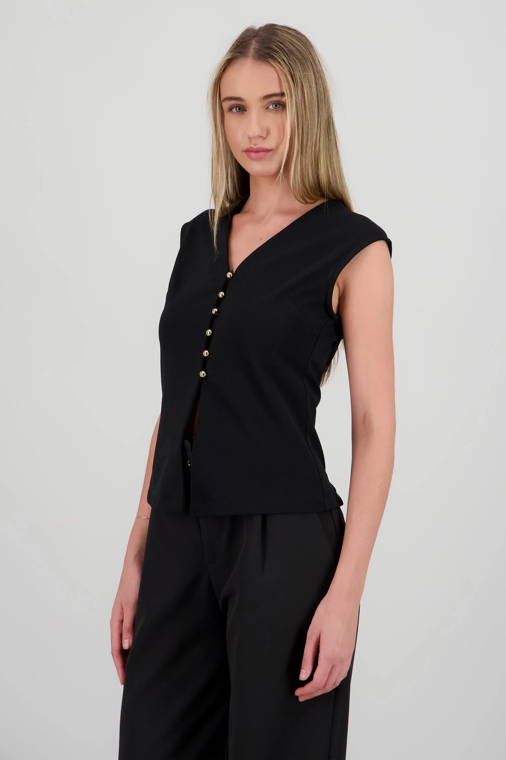 Chaleco largo abertura con botones dorados sold by Shasa product image thumbnail 3