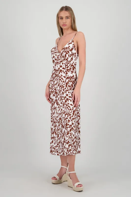 Vestido maxi fluido escote v estampado vaca sold by Shasa