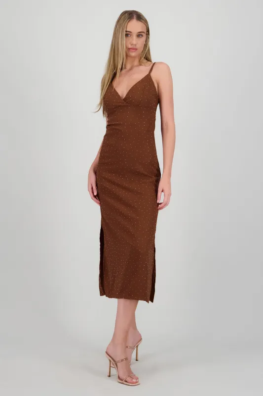 Vestido midi brillos escote cruzado sold by Shasa