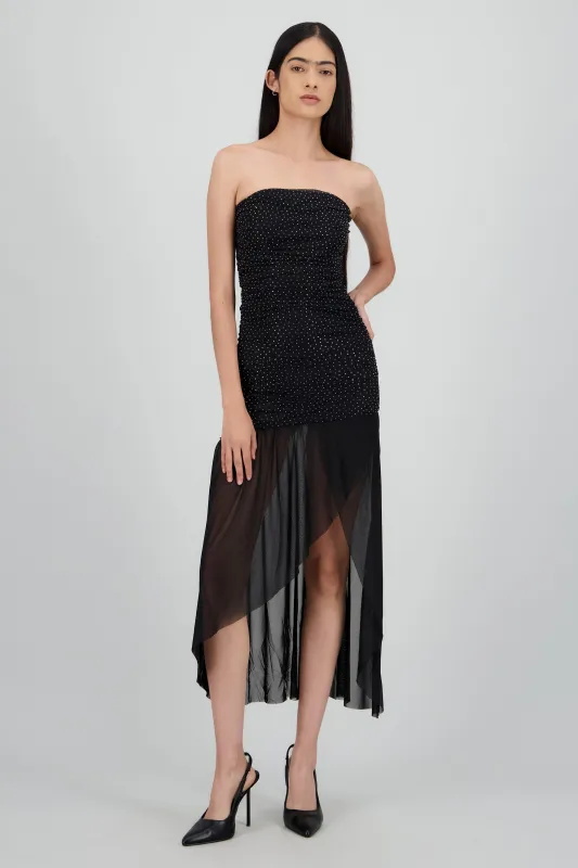 Vestido strapless con tela de brillos sold by Shasa