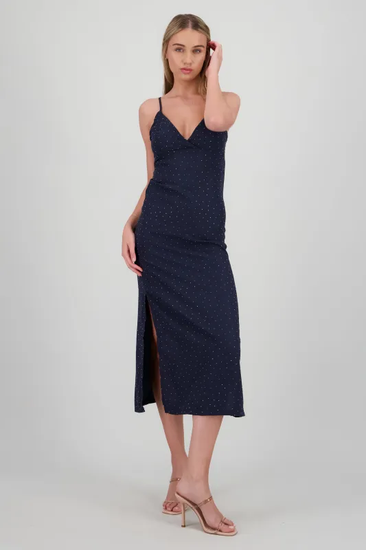 Vestido midi brillos escote cruzado sold by Shasa