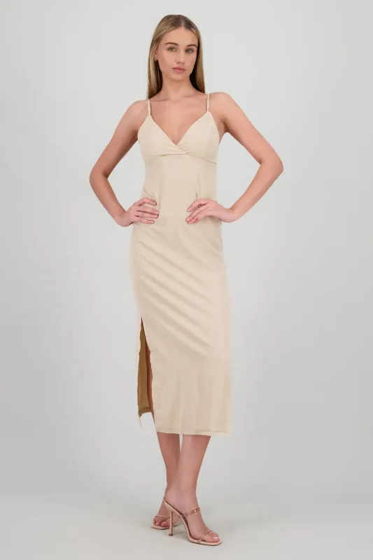 Vestido midi brillos escote cruzado sold by Shasa