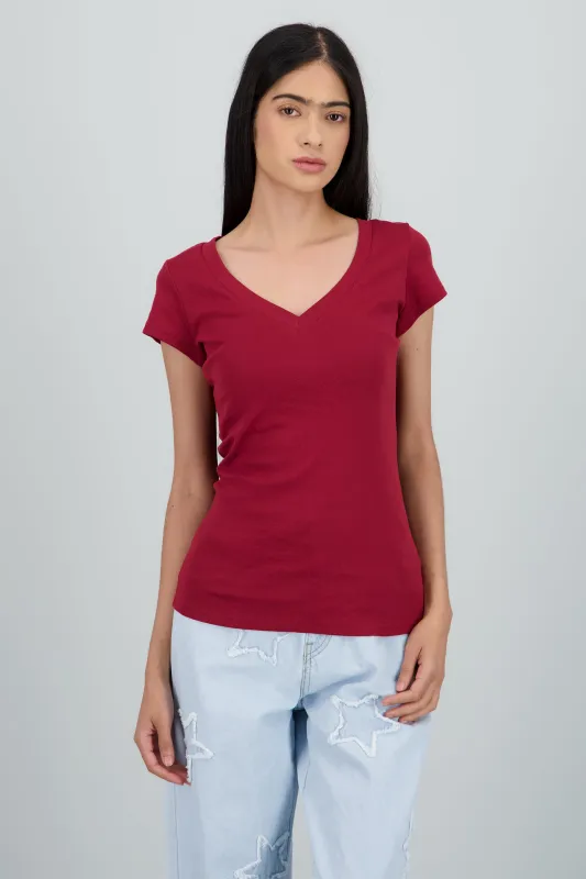 Playera lisa manga corta cuello v sold by Shasa