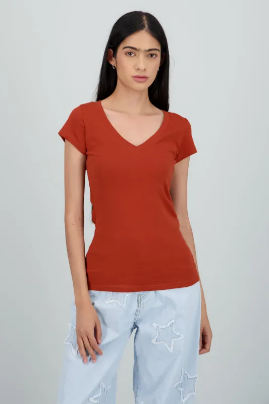 Playera lisa manga corta cuello v sold by Shasa