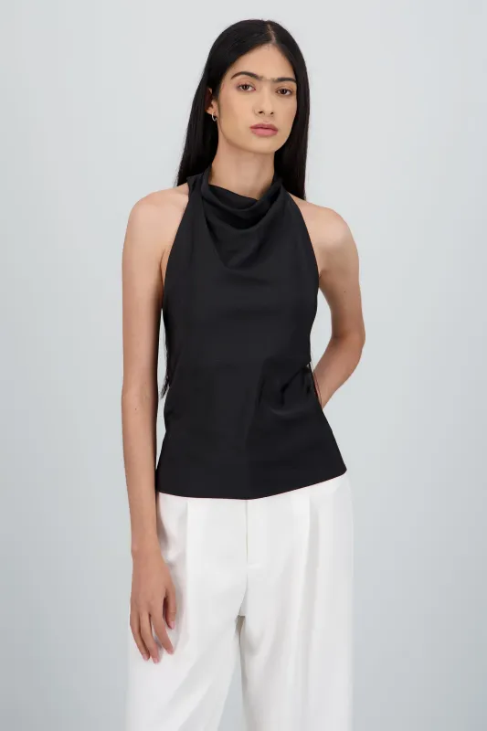 Top halter de cuello cascada satinado sold by Shasa