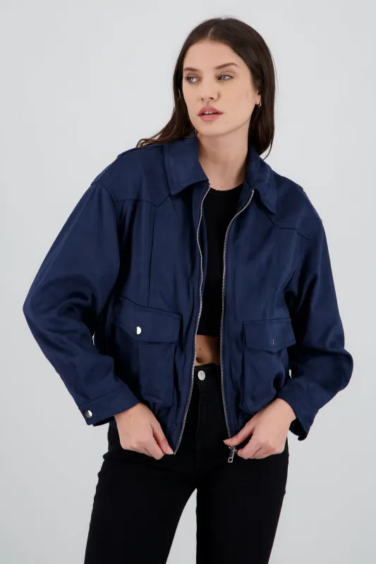 Chamarra con cierre de suede sold by Shasa