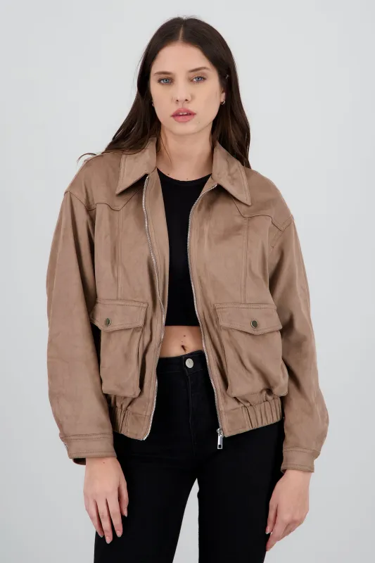 Chamarra con cierre de suede sold by Shasa