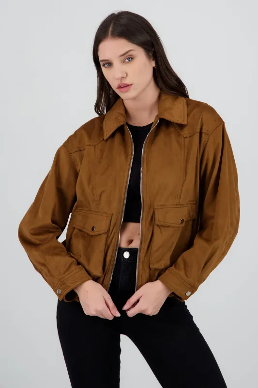 Chamarra con cierre de suede sold by Shasa
