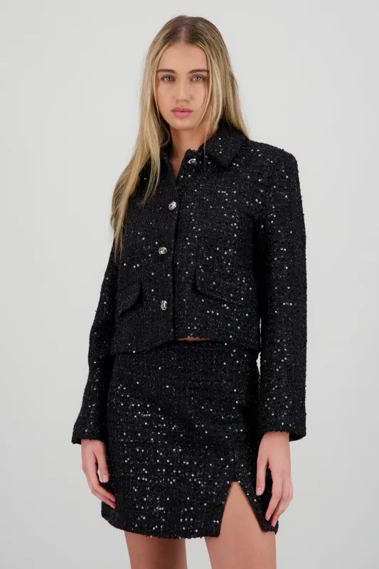 Saco crop tweed brillo sold by Shasa